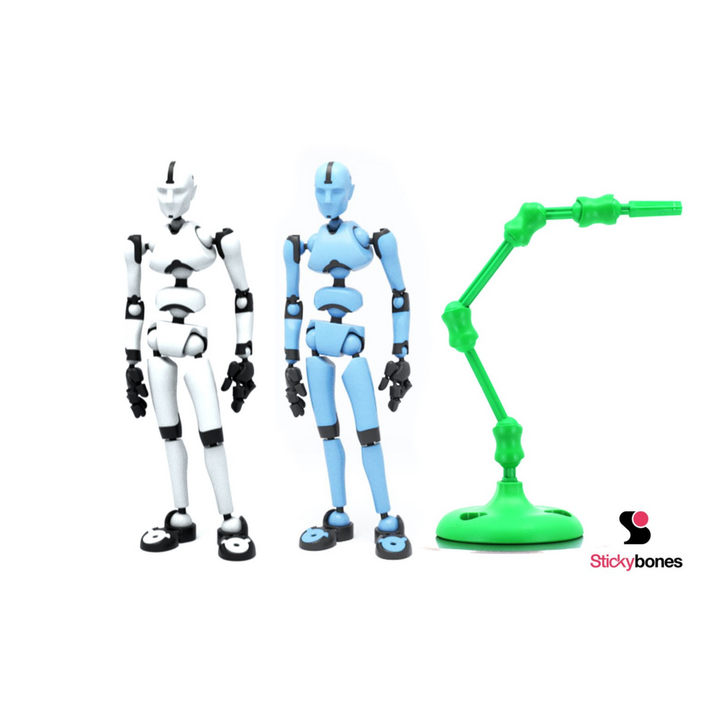 2 Stickybones & 1 Fly-Rig (Choose Color) | Poseable Magnetic Human 